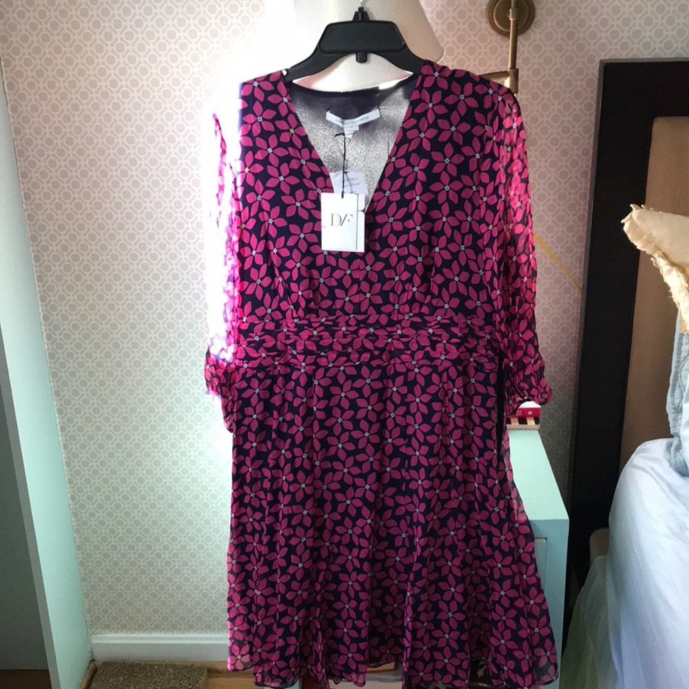 Diane vonFurstenberg pink and Navy floral dress